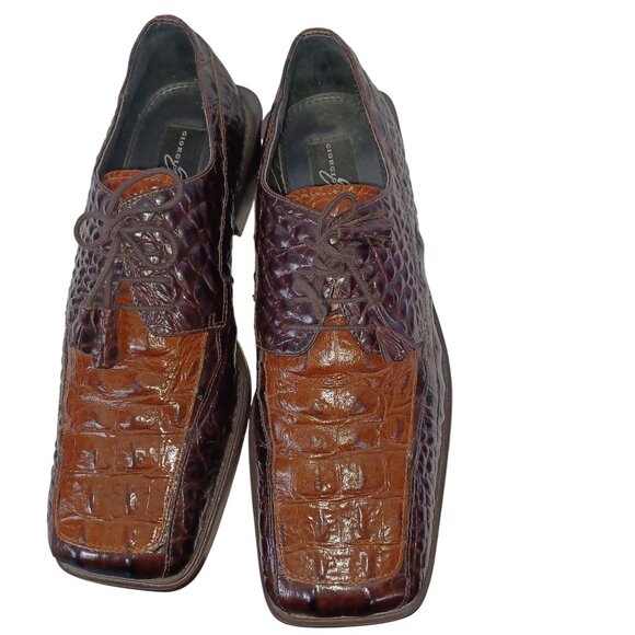 Giorgio Brutini Leather Crocodile Dress Shoe 8.5M Brown Square Toe Classic Style - Picture 8 of 11